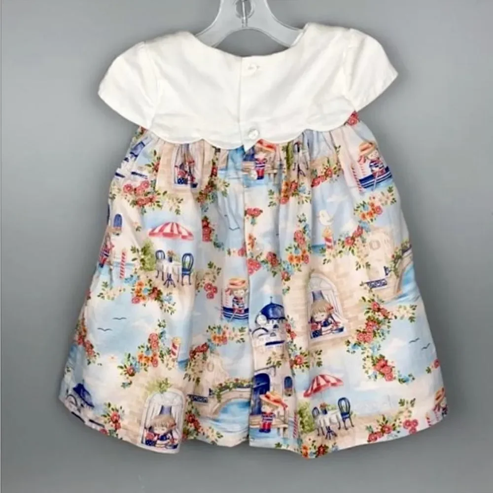 Mayoral Nautical Landscape Baby Dress Cotton Cap Sleeves Button Down Closure 12m